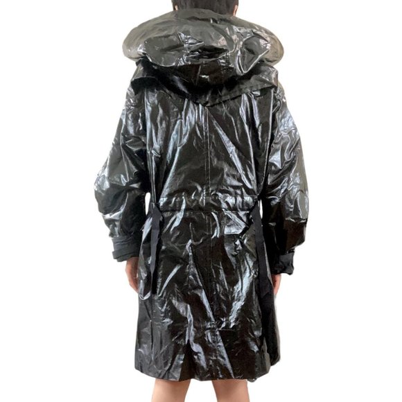 helmut lang trash bag vinyl huge detachable hood black rain coat free size - Picture 2 of 2